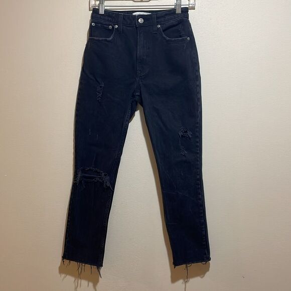 Abercrombie & Fitch Curve Love The Mom High Rise Distressed Jeans Black 24/00R - Picture 5 of 13